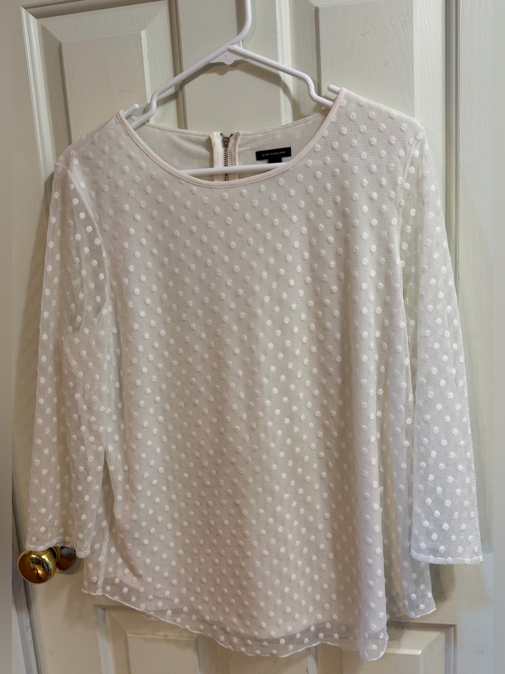 Ann Taylor Dotted Overlay Long Sleeve Blouse | OfficeCore Preppy Workwear | L